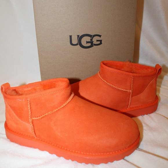 UGG Shoes - NIB UGG WOMEN'S ULTRA MINI SUEDE SHEARLING ANKLE WINTER BOOTS SODA ORANGE